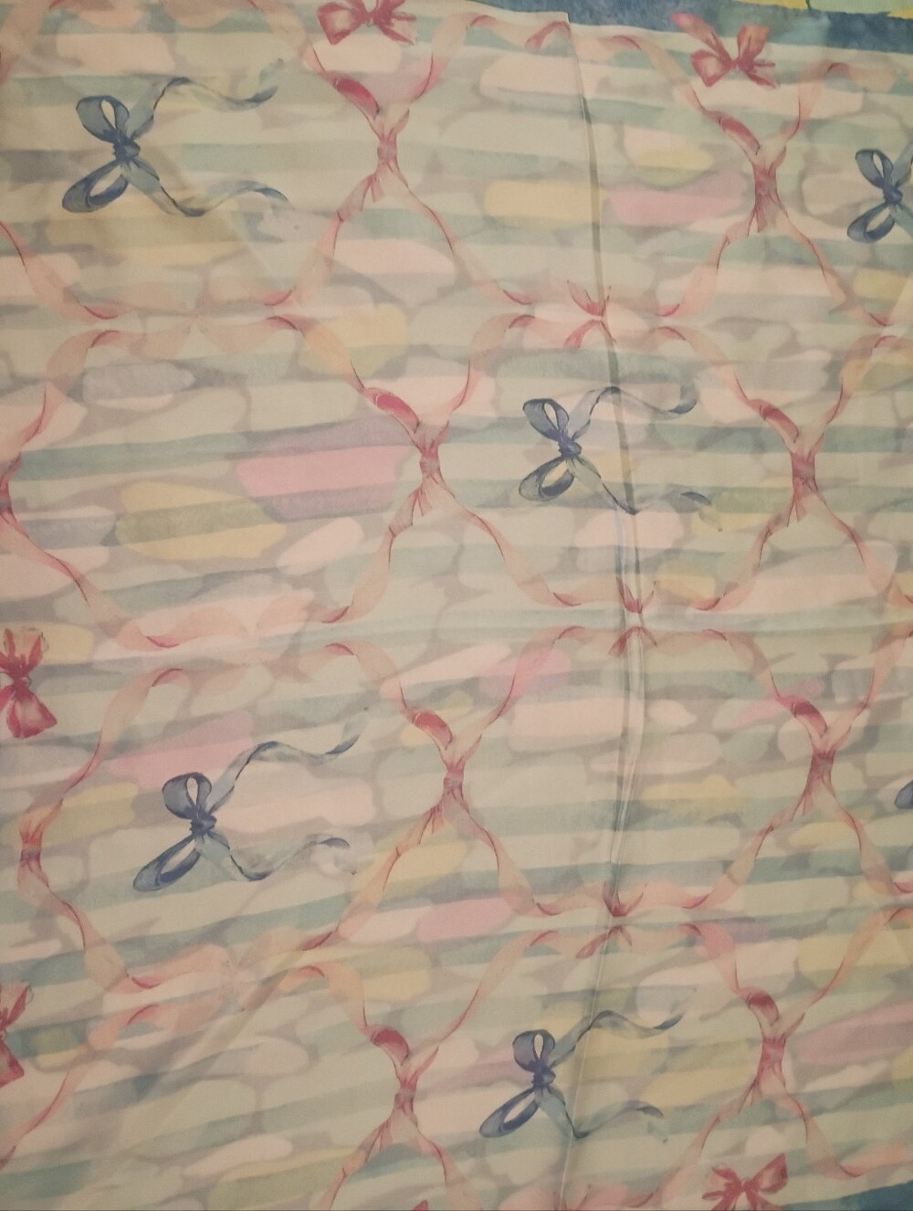 New Ladies Pastel Ribbon Print Scarf - Pink, Blue, Yellow